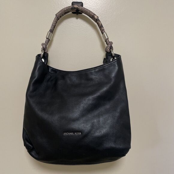 MICHAEL KORS Isabel Large Convertible Shoulder Bag Black Leather Snake Skin  - Picture 1 of 14